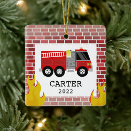Ornamento De Cerâmica Fire Truck Chama Crianças Pequeno Natal