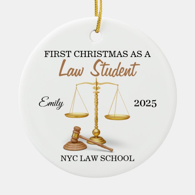 Ornamento De Cerâmica First Christmas as a Law Student Ornament, Law  (Frente)