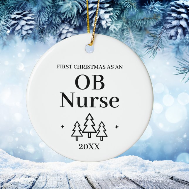 Ornamento De Cerâmica First Christmas as OB Nurse New Job (First Christmas as OB Nurse – New Job Ceramic Ornament
)