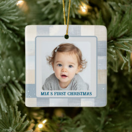 Ornamento De Cerâmica First Christmas Custom Baby Photo Holiday Ornament