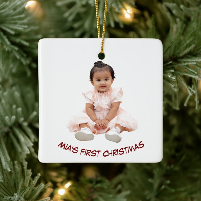 Ornamento De Cerâmica First Christmas Custom Baby Photo Holiday Ornament (Árvore)