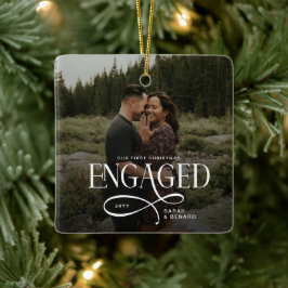 Ornamento De Cerâmica First Christmas Engaged Chic Couples 2 Photos