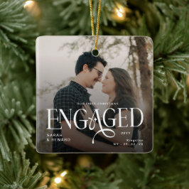 Ornamento De Cerâmica First Christmas Engaged Chic Couples 2 Photos