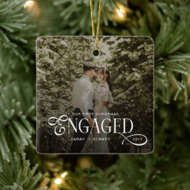 Ornamento De Cerâmica First Christmas Engaged Chic Couples Photo