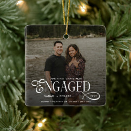 Ornamento De Cerâmica First Christmas Engaged Chic Couples Photo
