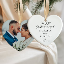 Ornamento De Cerâmica First Christmas Engaged Modern Minimalist Photo