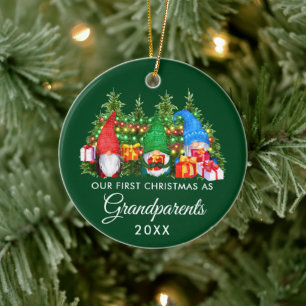 Ornamento De Cerâmica First Christmas Grandparents Gnomes Lights Green