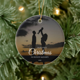 Ornamento De Cerâmica First Christmas Mommy Daddy Family Silhouette