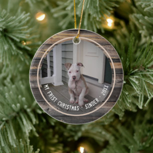 Ornamento De Cerâmica First Christmas Puppy Dog Pet Multi Photo Keepsake