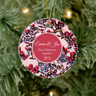 Ornamento De Cerâmica First Christmas together winter berries