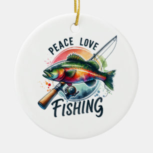 Ornamento De Cerâmica Fisher Gift Peace Love Fisheries