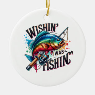Ornamento De Cerâmica Fisher Gift Queria Que Eu Estivesse Pescando