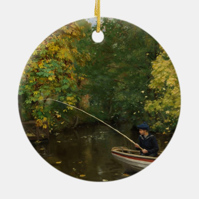 Ornamento De Cerâmica Fisheries Boy (por Hans Andersen Brendekilde) (Traseira)