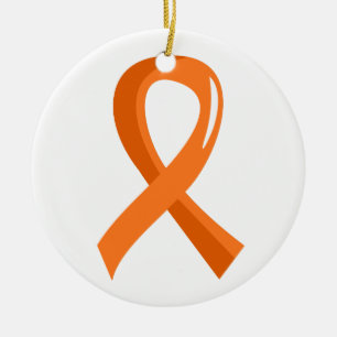 Ornamento De Cerâmica Fita alaranjada 3 da leucemia