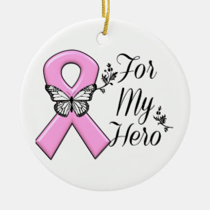 Ornamento De Cerâmica Fita cor-de-rosa para minha consciência do cancro