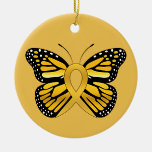 Ornamento De Cerâmica Fita da consciência da borboleta do cancer da