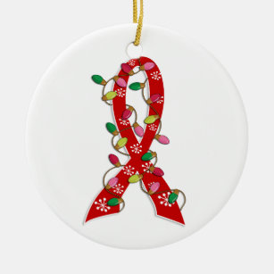 Ornamento De Cerâmica Fita das luzes de Natal do AIDS