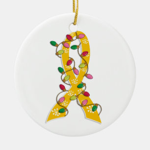 Ornamento De Cerâmica Fita das luzes de Natal do cancer da infância