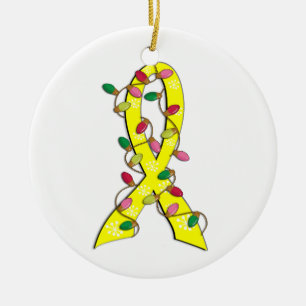 Ornamento De Cerâmica Fita das luzes de Natal do cancer de bexiga