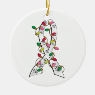Ornamento De Cerâmica Fita das luzes de Natal do câncer pulmonar