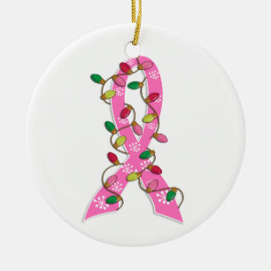 Ornamento De Cerâmica Fita das luzes de Natal do cancro da mama