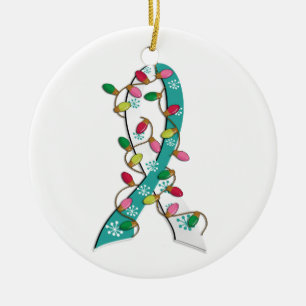 Ornamento De Cerâmica Fita das luzes de Natal do cancro do colo do úter