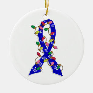 Ornamento De Cerâmica Fita das luzes de Natal do cancro do cólon