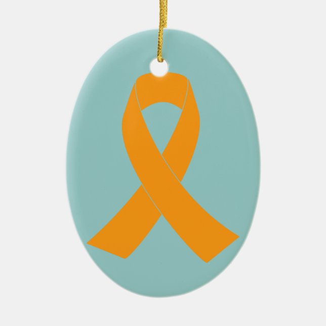 Ornamento De Cerâmica Fita de Sensibilização Laranja - Leucemia, EM (Frente)