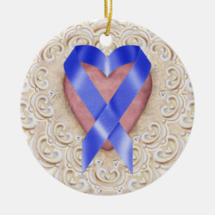 Ornamento De Cerâmica Fita do Cancer do cólon marinho azul do coração -
