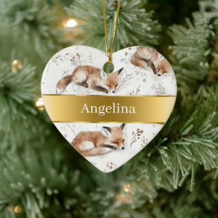 Ornamento De Cerâmica Fita Dourada de Natal Sweet Fox