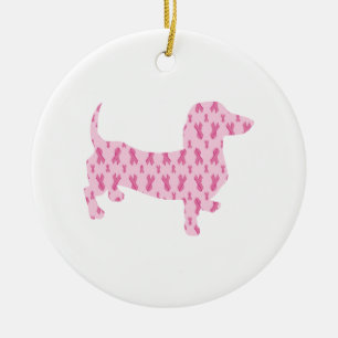 Ornamento De Cerâmica Fita Rosa Dachshund para Cancer