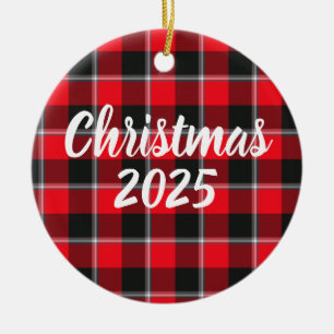 Ornamento De Cerâmica Fita Vermelha e Xadrez de Metal Pesado