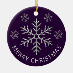 Ornamento De Cerâmica Flair Natalino Roxo Brilho Prateado Floco de Neve