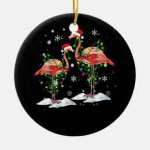 Ornamento De Cerâmica Flamingo Christmas Tree Santa Hat Light Feliz
