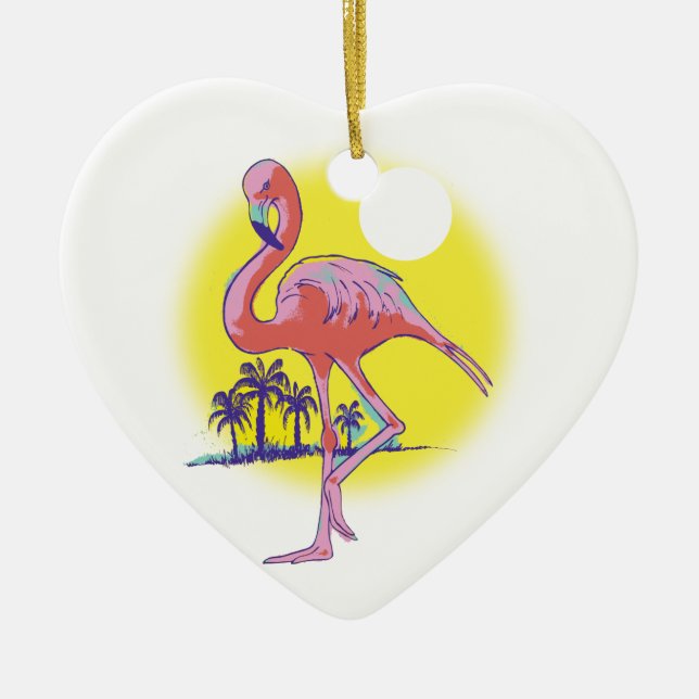 Ornamento De Cerâmica Flamingo cor-de-rosa (Frente)