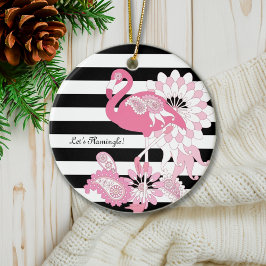 Ornamento De Cerâmica Flamingo Cor-de-rosa preto e branco moderno