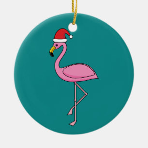 Ornamento De Cerâmica Flamingo de Natal com Santa Hat