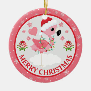Ornamento De Cerâmica Flamingo de Natal Rosa e Vermelho de Inverno