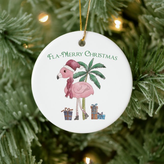 Ornamento De Cerâmica Flamingo de Natal Tropical Rosa (Árvore)