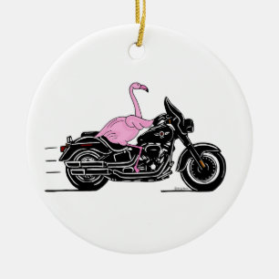 Ornamento De Cerâmica Flamingo Dirigindo Uma Moto