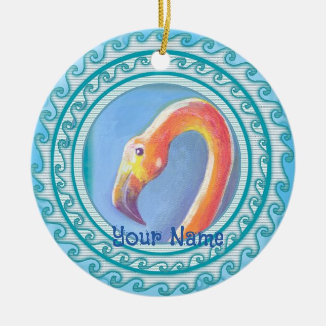 Ornamento De Cerâmica Flamingo Ondulado  (Frente)