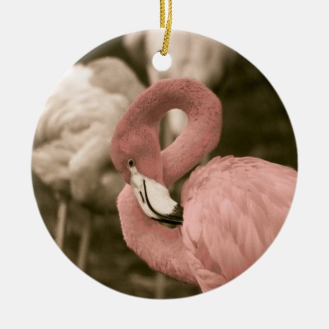 Ornamento De Cerâmica Flamingo Rosa (Frente)