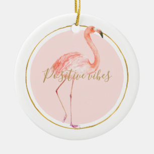 Ornamento De Cerâmica flamingo rosa com ouro e quadro personalizado