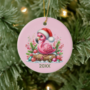 Ornamento De Cerâmica Flamingo rosa fofo de praia