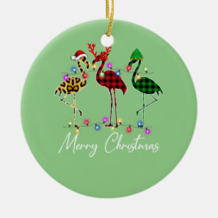 Ornamento De Cerâmica Flamingo Santa Hat Reindeer Buffalo Xadrez Flaming