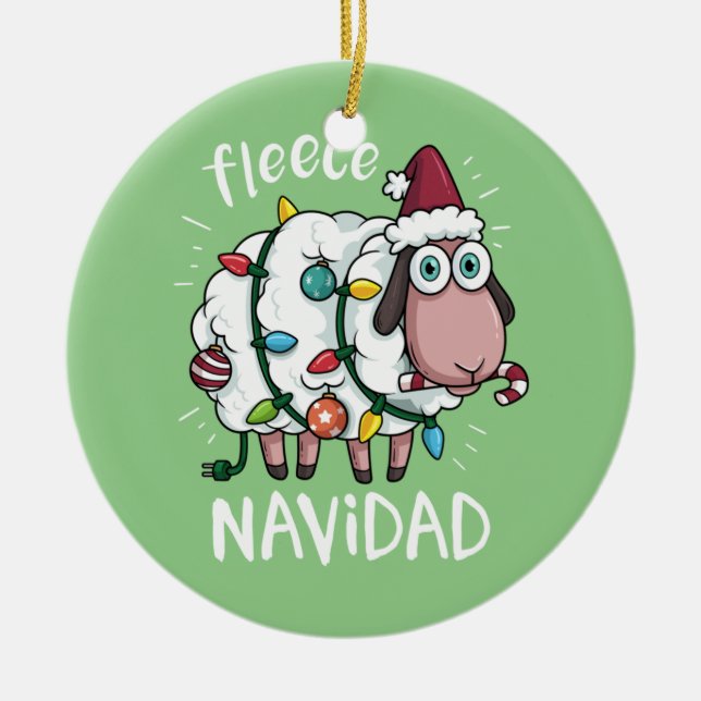 Ornamento De Cerâmica Fleece Feliz Navidad Funny Bonito Boi Natal (Frente)