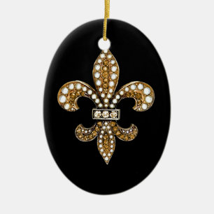 Ornamento De Cerâmica Fleur De Lis Flor New Orleans Personaliza Dourado