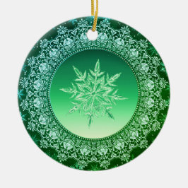 Ornamento De Cerâmica Floco de gelo verde-feriado