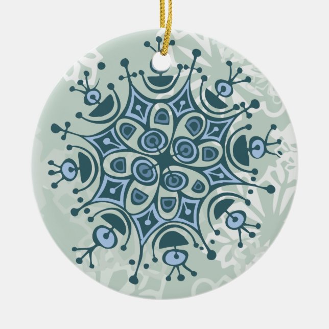 Ornamento De Cerâmica Floco de neve azul (Frente)