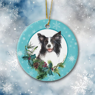 Ornamento De Cerâmica Floco de Neve Azul Evergreen - Collie